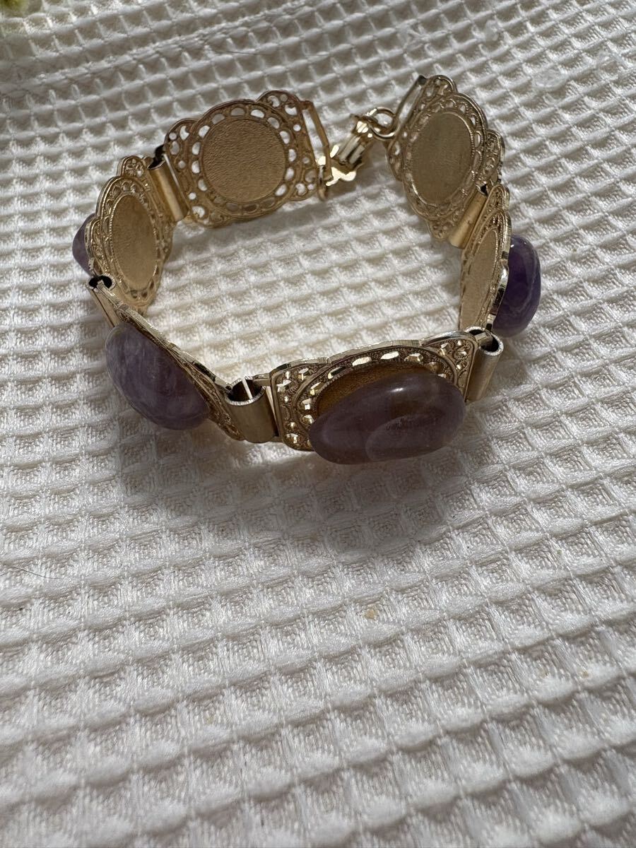 ☆送料無料☆ レトロ風 ブレスレット 紫石 ゴールド色 アクセサリー アンティーク拍卖