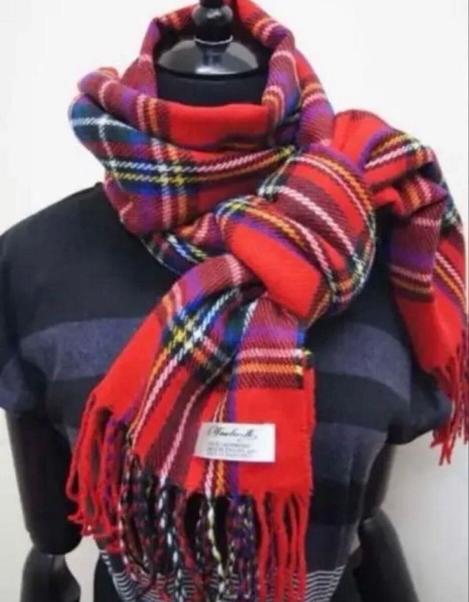 ◆カシミア100%英国”ストール”新作’25Newtartanレッド〇*:..azu00men拍卖