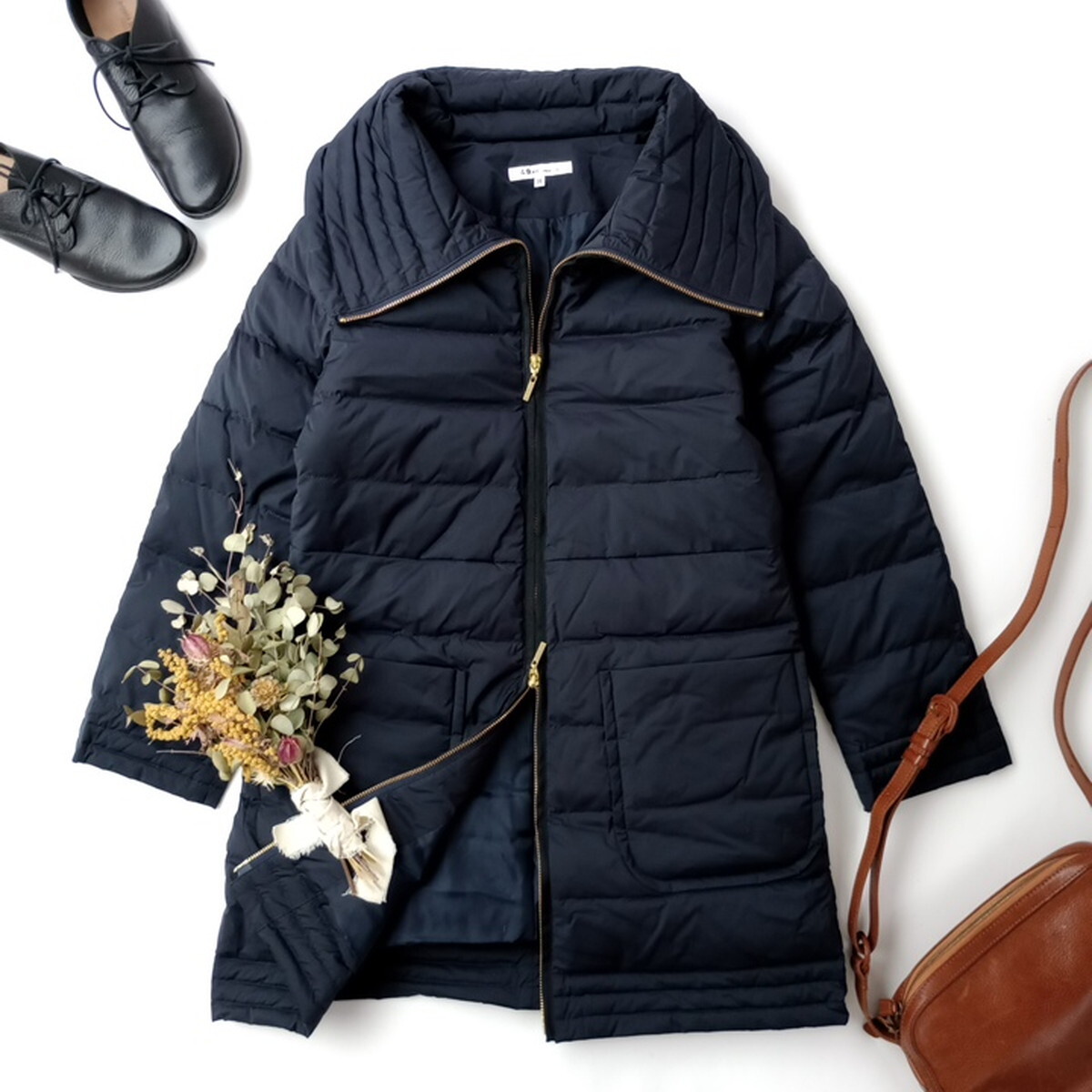 49AV. junko shimada フォーティーナインアベ ジュンコ シマダ「寝袋級のぬくもり。」衿付き ミドル ダウン コート 38 ネイビー(EM+0346)拍卖