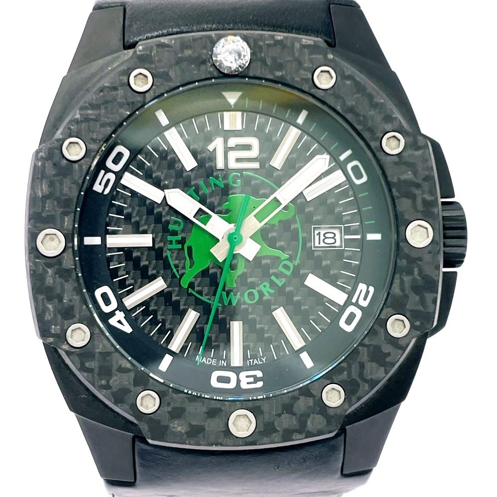 【1円スタート】【訳あり品】HUNTING WORLD ハンティングワールド HW-026 裏スケ 24石 カーボン×SS 自動巻き メンズ腕時計 522731拍卖
