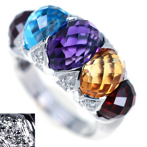 【1円スタート】T340 750 アメジスト11.12ct D0.14ct カラーストーン リング 日本宝石科学協会ソーティング付き拍卖