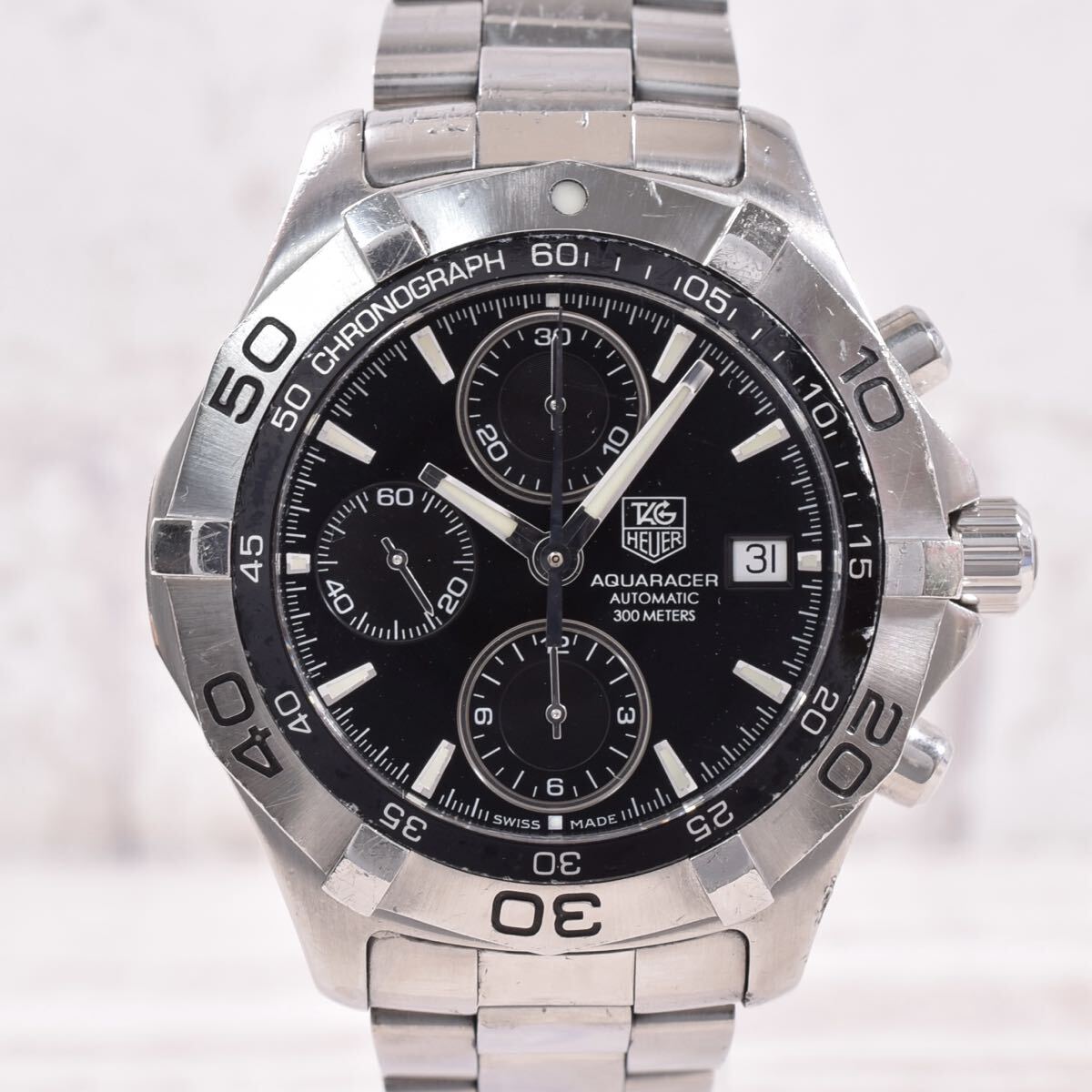 【1円】TAG HEUER タグホイヤー アクアレーサー CAF2110 EEP9228 デイト クロノグラフ ブラック文字盤 自動巻 腕時計 回転ベゼル 不動 AT拍卖