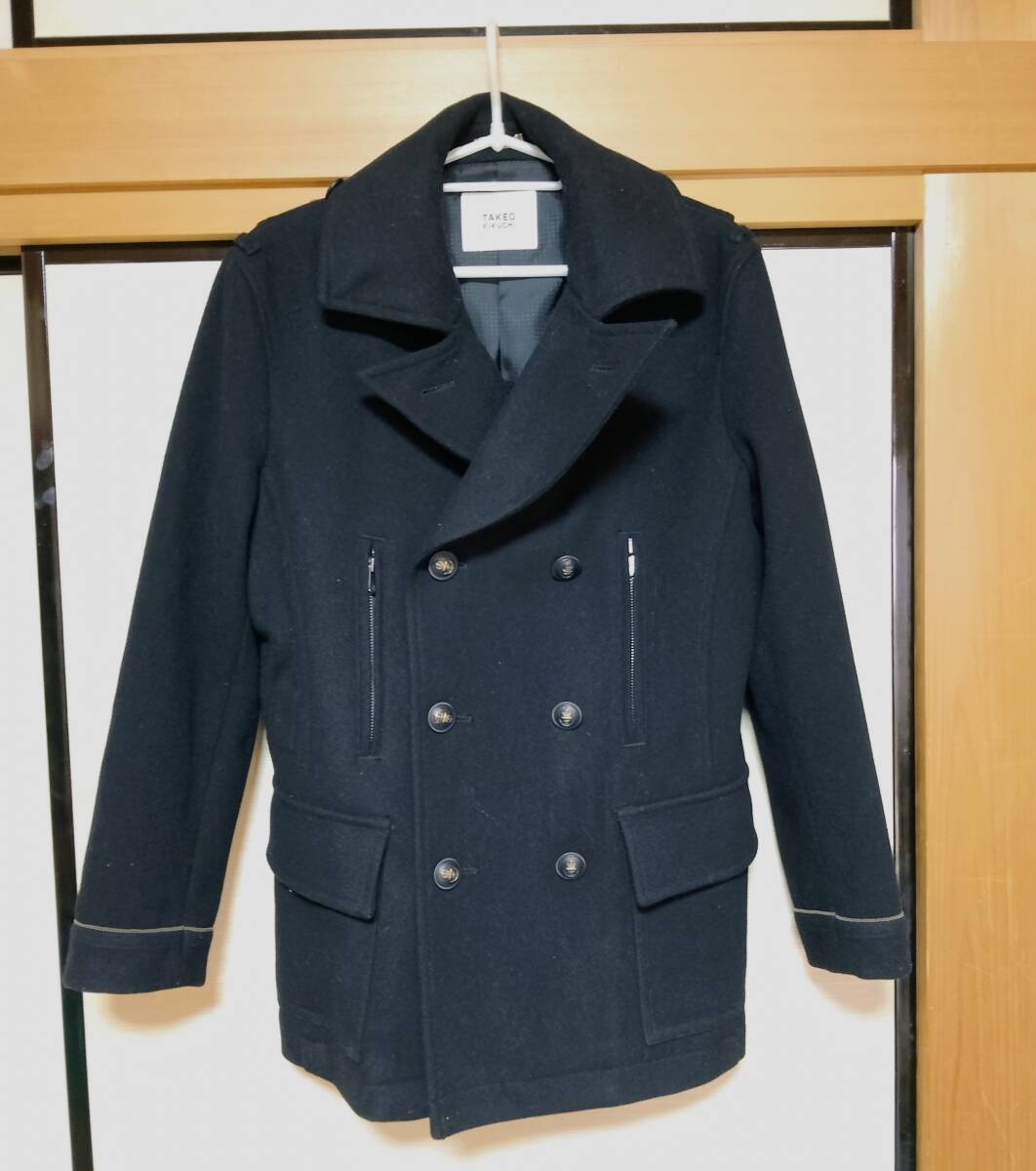 美品■タケオキクチ(TAKEO KIKUCHI)現行タグ ウールコート スタンドカラー■黒(ブラック) サイズ2 Mサイズ相当■ジャケット ショート拍卖