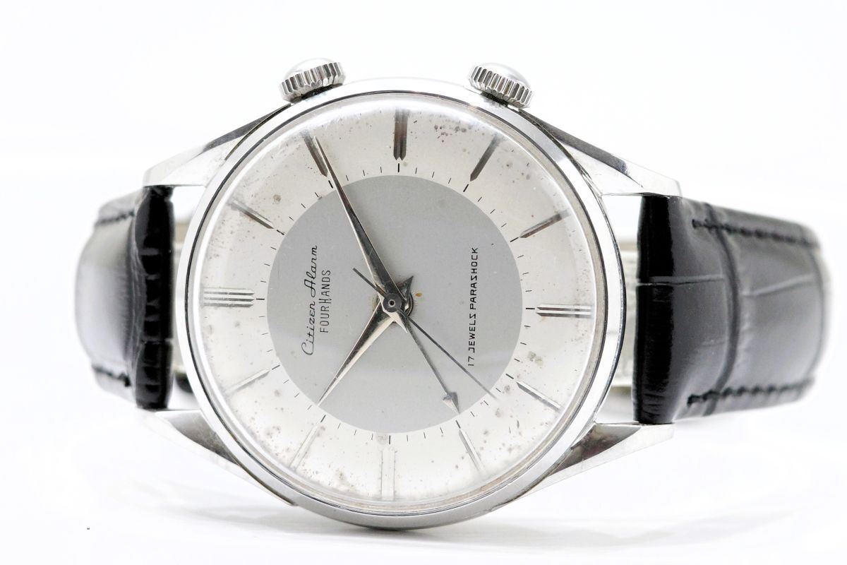 1265 Citizen Alarm FOUR HANDS 17JEWELS 1507060 シチズン アラーム デイト 17石 国産機械式 手巻き メンズ 腕時計拍卖