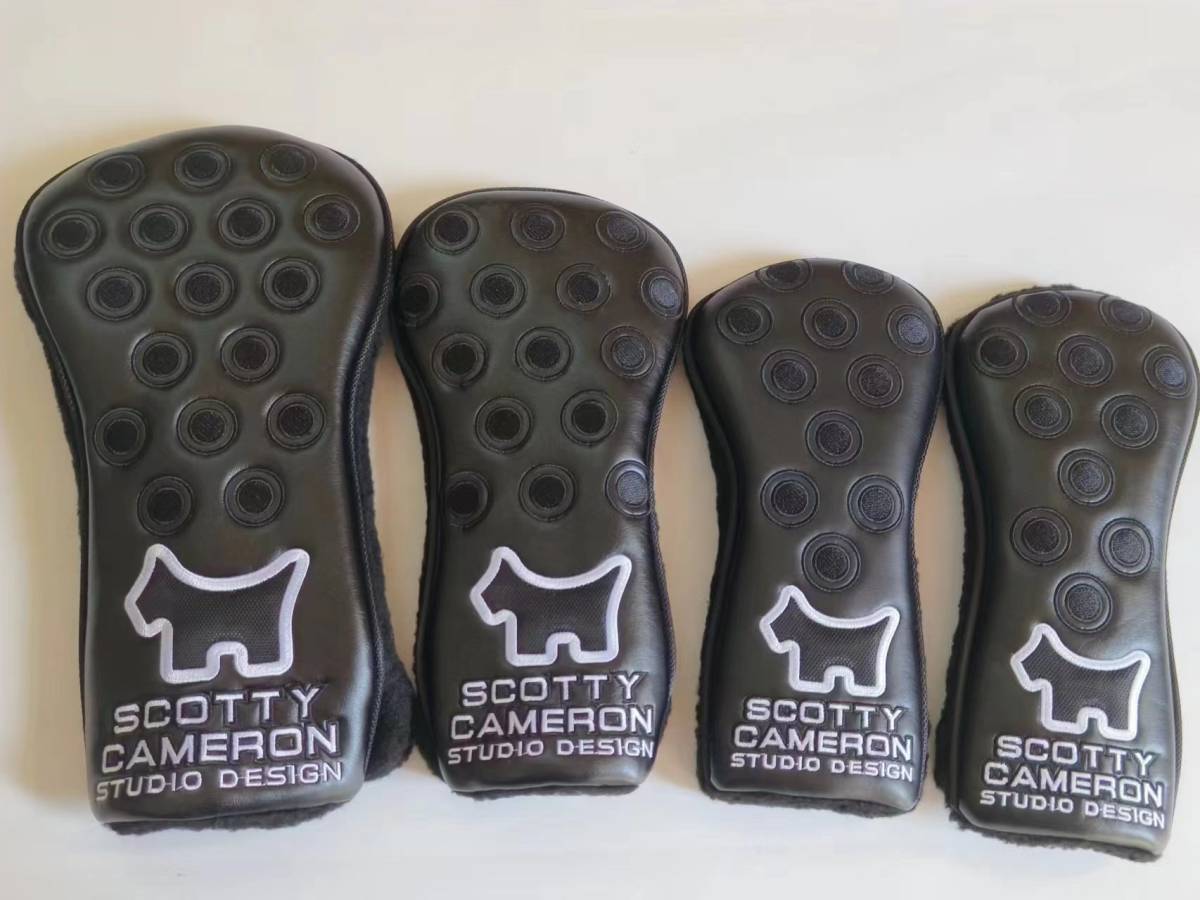 スコッティキャメロン★ウッド用カバー1W・3W ・UTx2・ 4点セット★黒×(白 DOG)拍卖