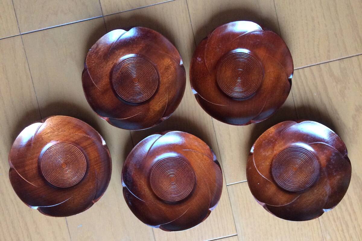 送料込み 木製茶托 5枚 直径 約12cm 拍卖