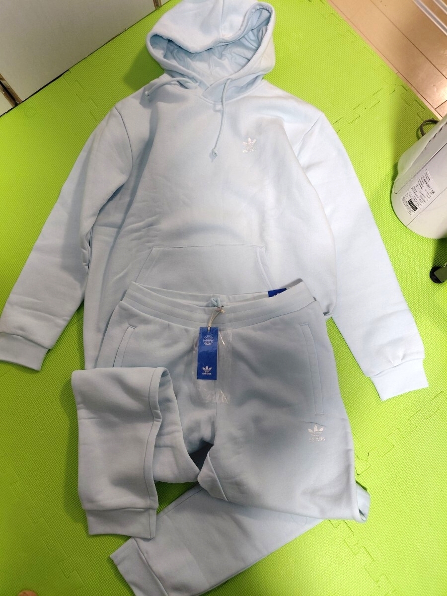 新品 XO XL-2XL adidas Originals セットアップ パーカー スウェット トレフォイル ライトブルー アディカラー アディダス拍卖