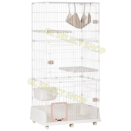 猫 ケージ キャットケージ 3段 ペットケージ キャスター付 多頭飼い ネコドア 1段2段可能 保護 脱走防止 (3段, ピンク)拍卖