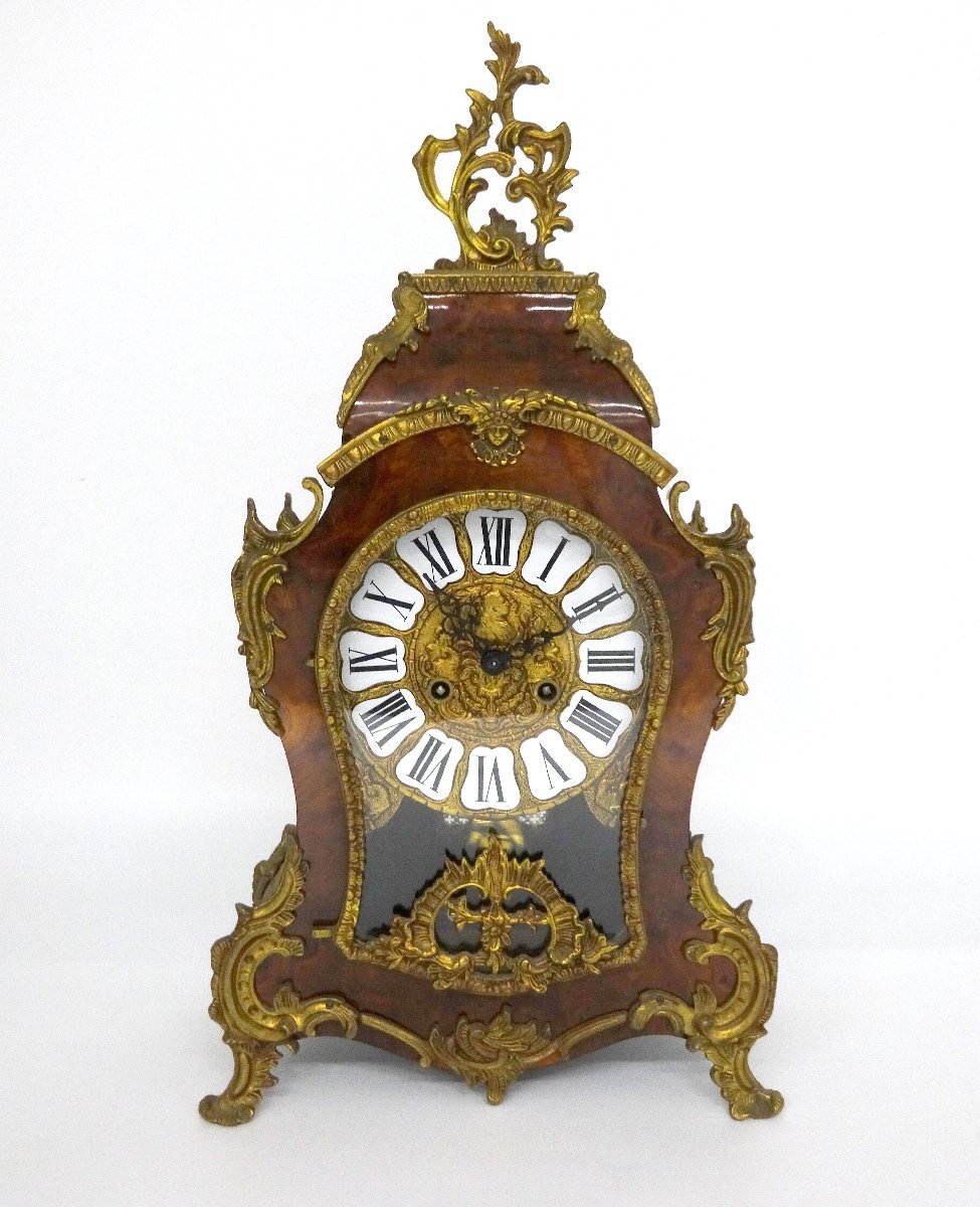 HERMLE ヘルムレ 置時計 クオーツ QZ 振り子 ゼンマイ ドイツ製 象嵌細工 アンティーク ヴィンテージ レトロ インテリア 1円~ T0539拍卖