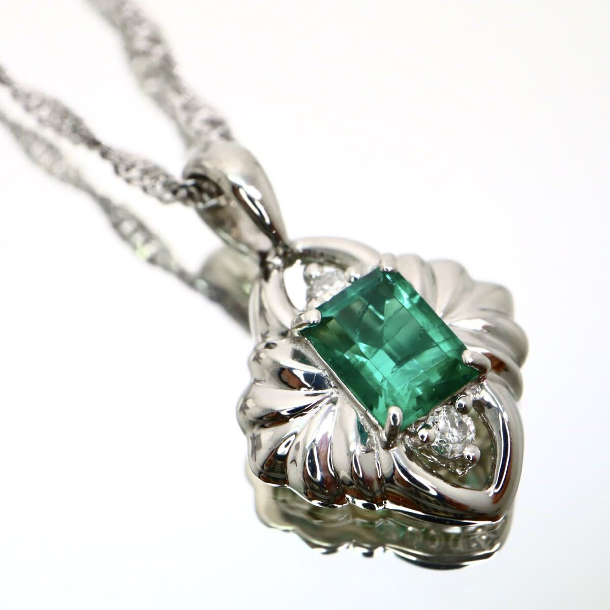 【売り切り】Pt950/Pt850!!0.23/0.02ct!!【クレサンベール】◆エメラルド/天然ダイヤモンドネックレス◆D 約2.9g 約43cm diamond EB5/ M435拍卖