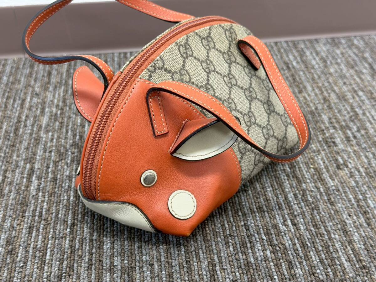 H1108SK【GUCCI】グッチ GGスプリーム 豚 ZOO ミニ キッズ ベージュ オレンジ PVC レザー ハンドバッグ 中古拍卖