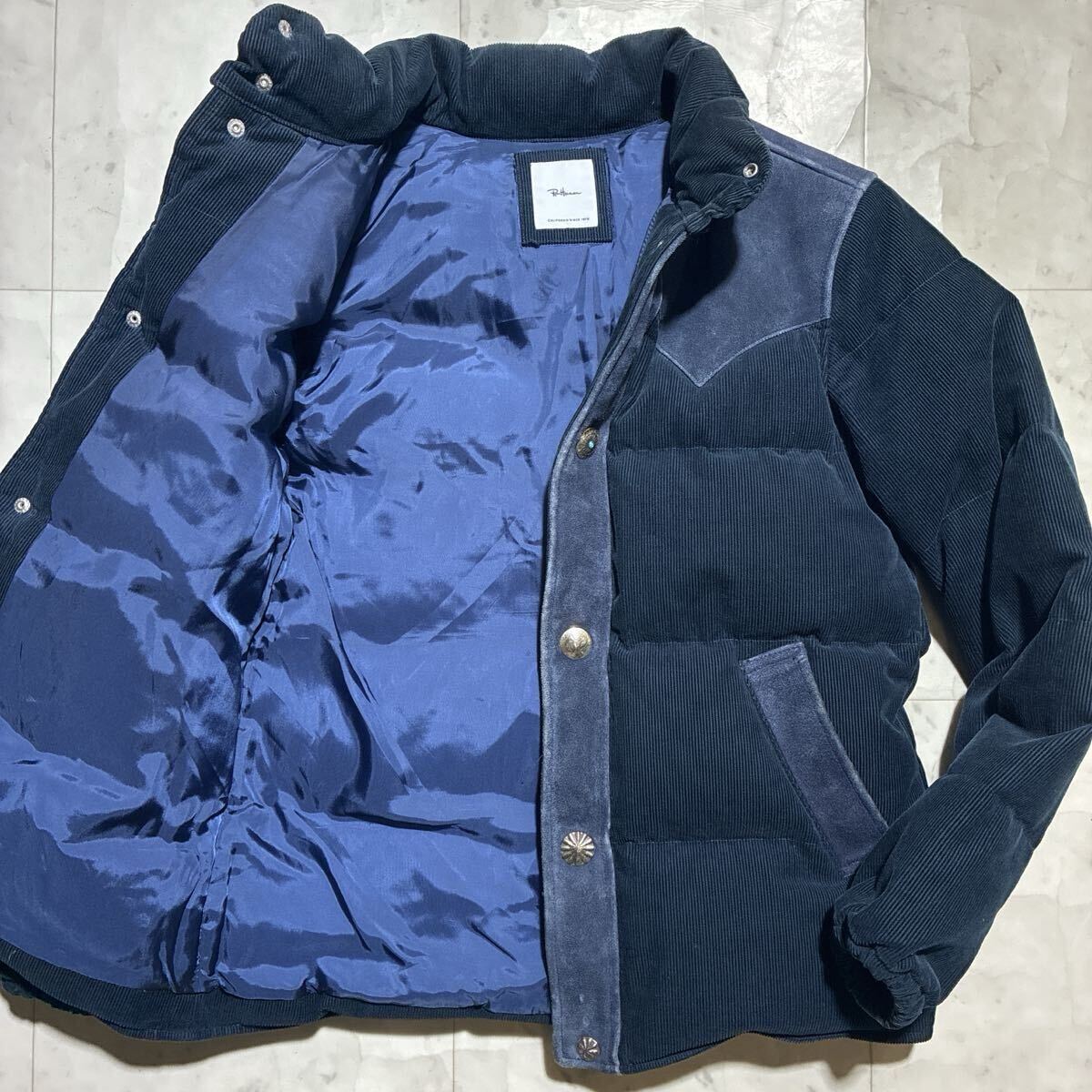 超名作!!!肉厚極暖!!!◎ロンハーマン RonHerman◎ダウンジャケット コンチョ釦 インディゴ デニム コーデュロイ ウォッシュ加工 希少L相当拍卖
