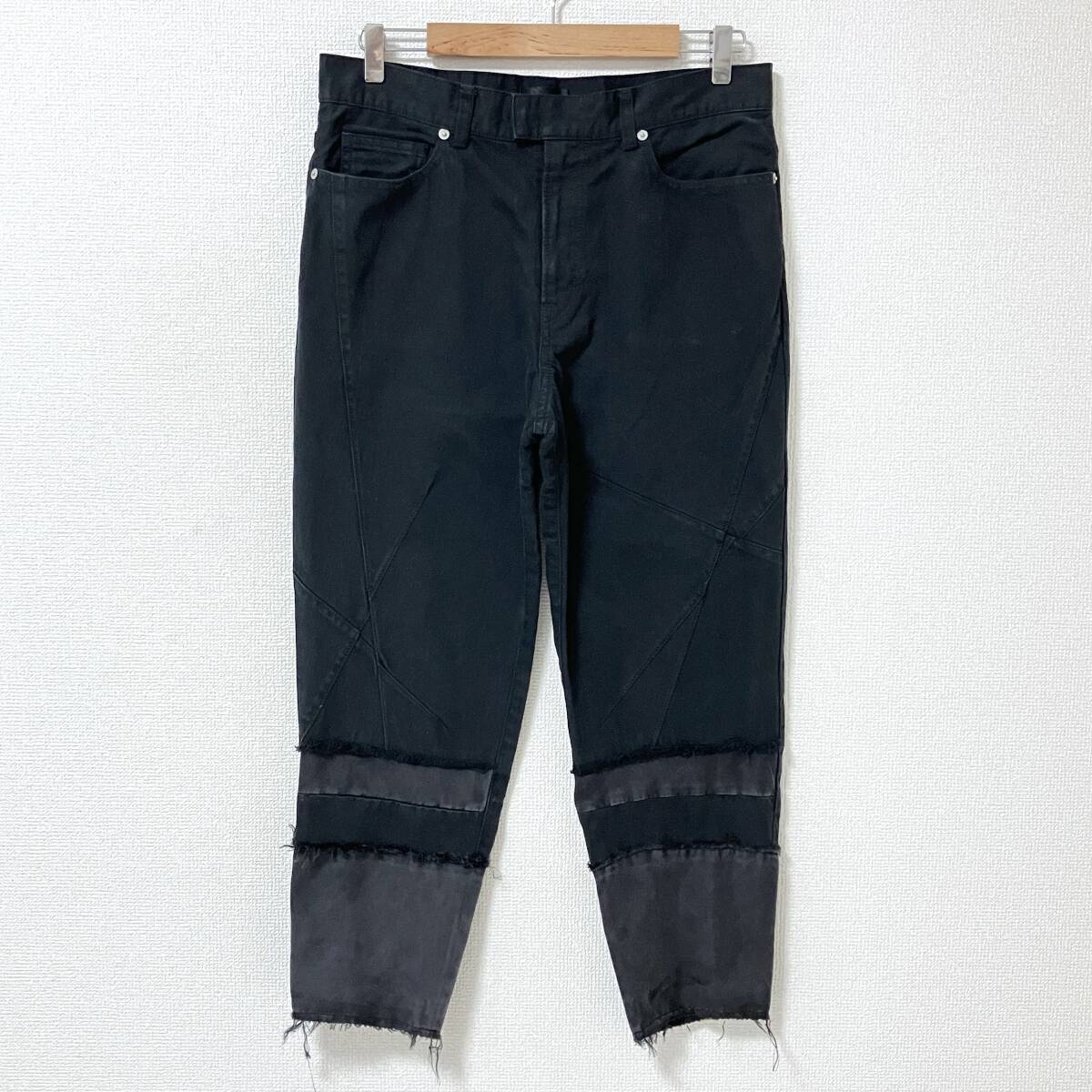 2015AW UNDERCOVER レザーパッチ 切替 テーパード ブラック デニムパンツ レディース 3サイズ アンダーカバー archive 2590拍卖