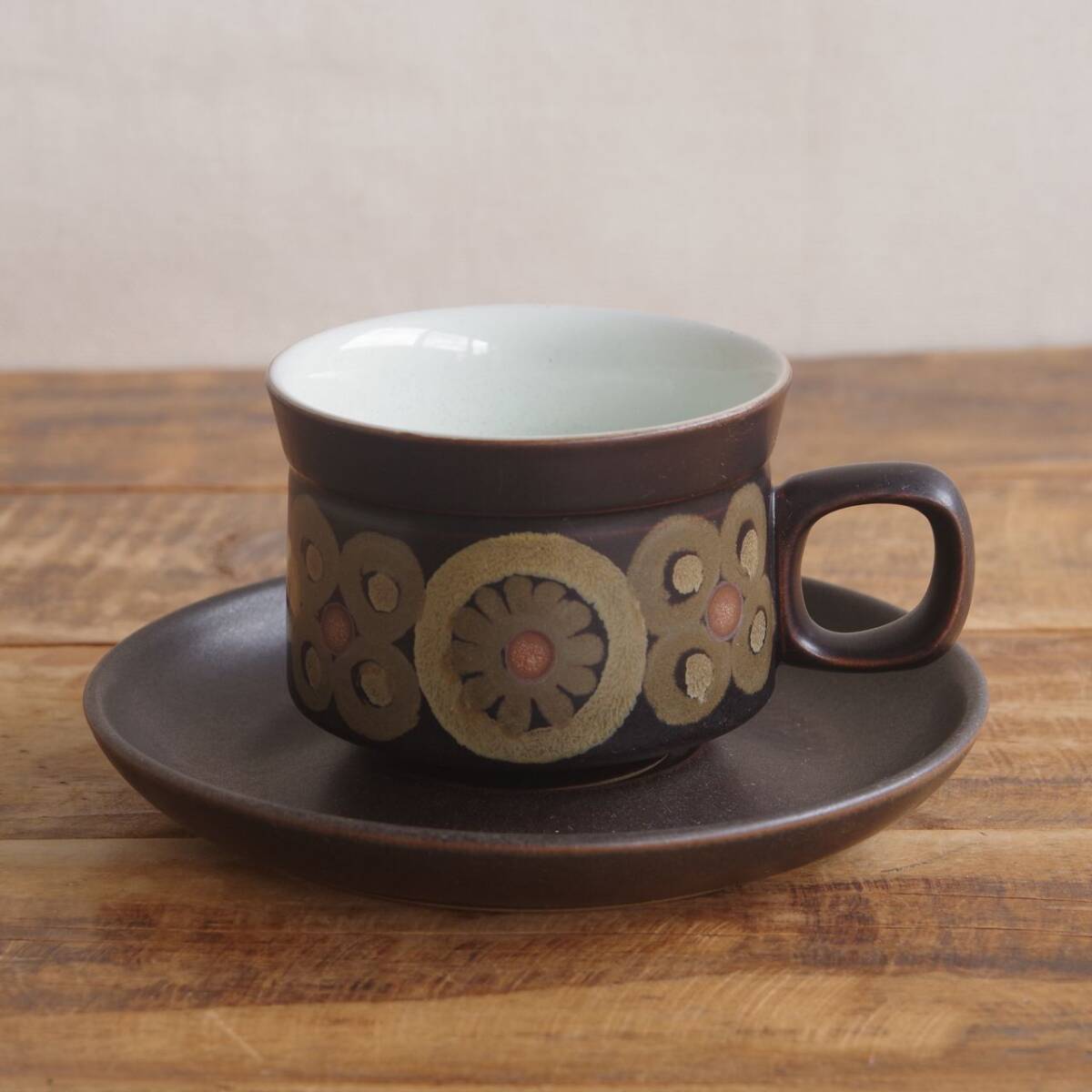 デンビー アラベスク ティーカップ&ソーサー DENBY Arabesque イギリス ヴィンテージ食器 #251015-8 アンティーク レトロ モダン ブラウン拍卖