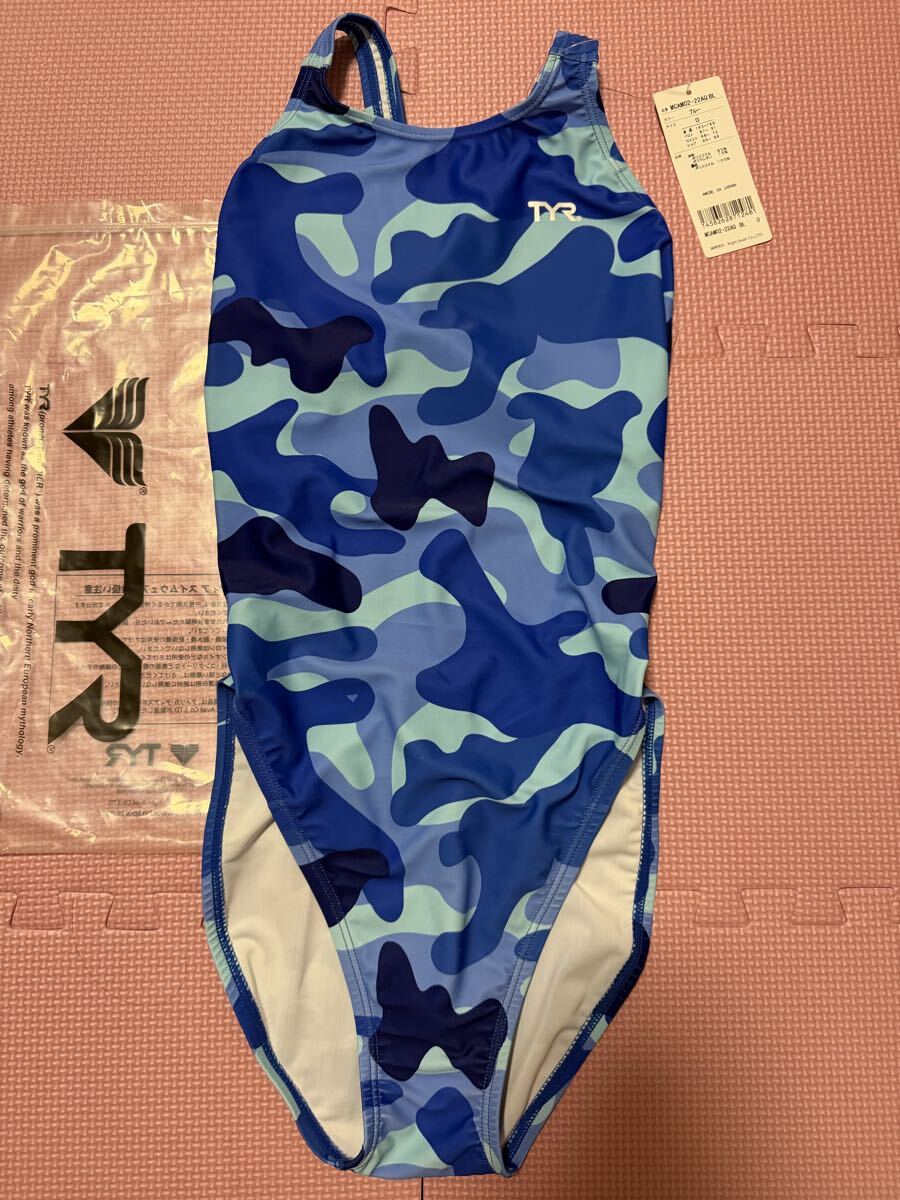 【新品/未使用】TYR 競泳水着 レディース Oサイズ ブルー 迷彩柄 スイミング拍卖
