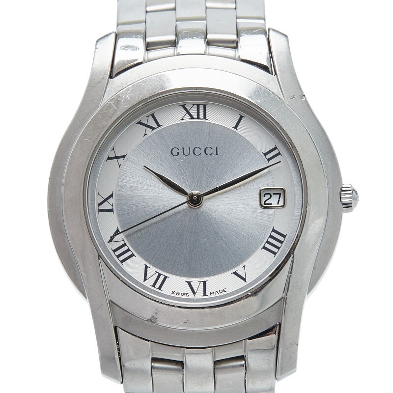 グッチ Gクラスデイト 腕時計 5500M クオーツ シルバー文字盤 ステンレススチール メンズ GUCCI 【中古】拍卖