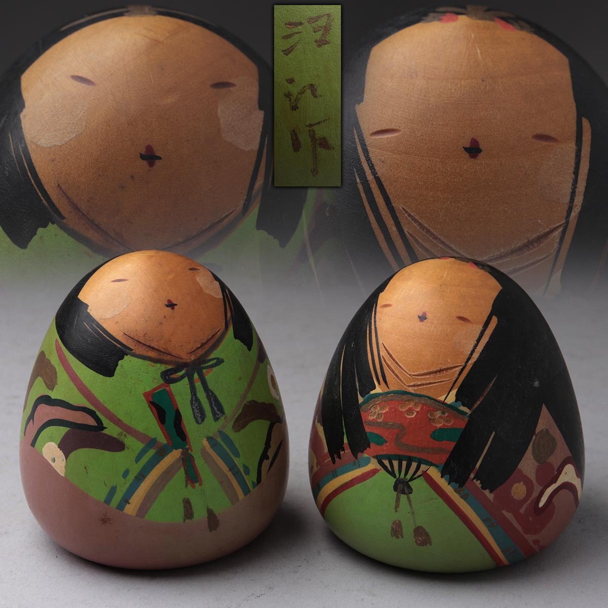FB408 【福島汪江 作】創作こけし 卵形「御雛様/雛人形」置物 一対 汪江こけし 床置 民芸品 郷土玩具 伝統工芸 ひな飾り拍卖