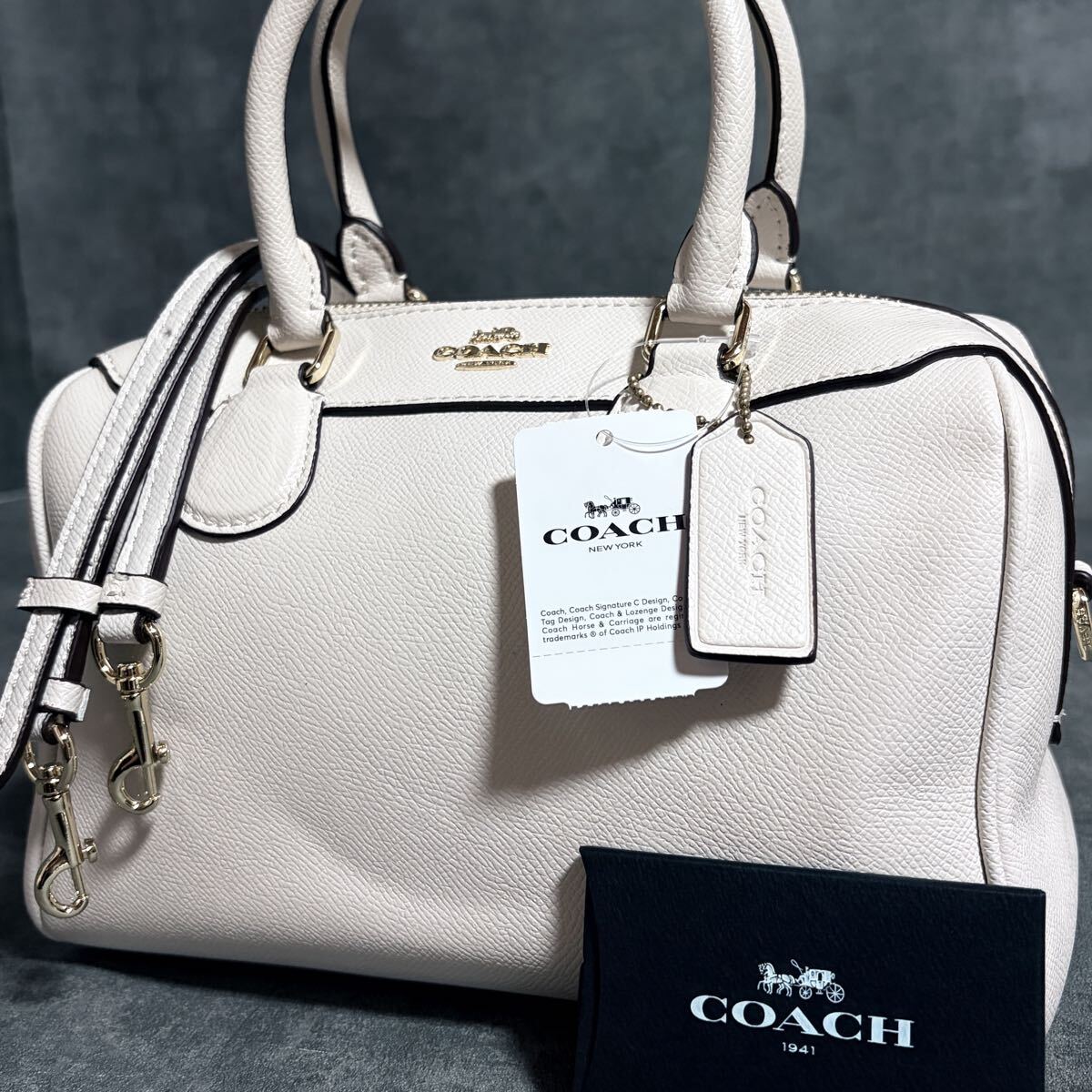 1円【 タグ付き 未使用品 】コーチ COACH ハンドバッグ ショルダーバッグ 2way ミニボストンバッグ レザー ホワイト系 レディース拍卖