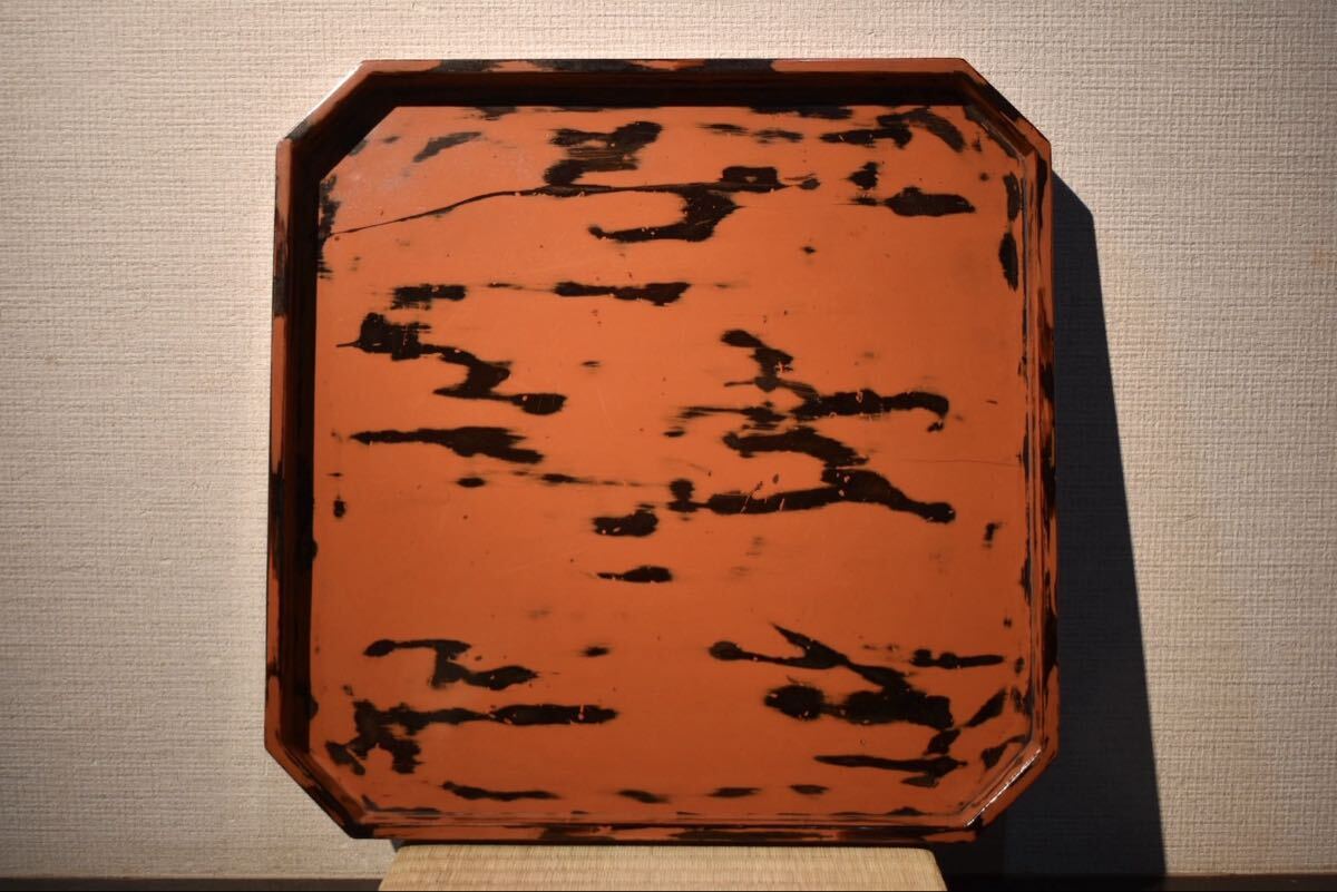 【GE】E852【コレクター所蔵品】時代 根来四方隅切盆/日本美術 根来塗 角盆 漆器 漆芸 骨董品 時代品 美術品 古美術品 gy拍卖