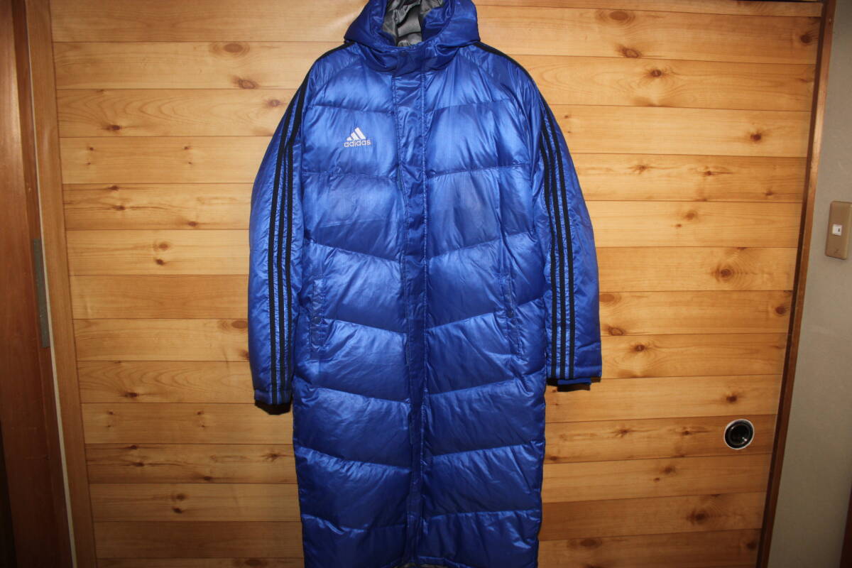 メンズM 青黒 adidas アディダス 中綿ダウンコート ベンチコート ロングコート 送料無料拍卖