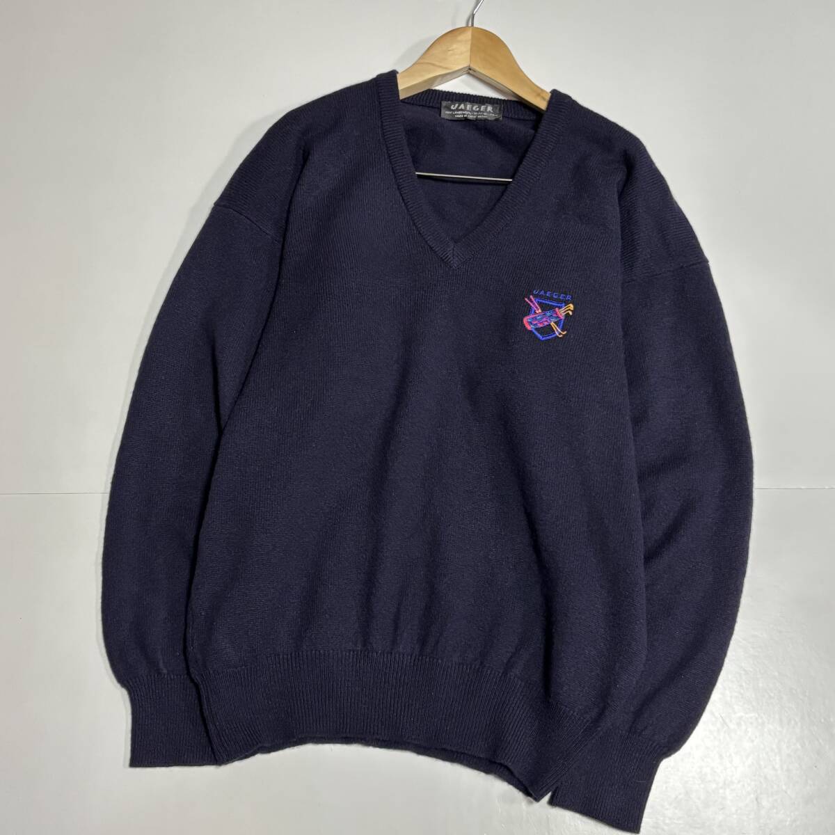 英国製 JAEGAR イエーガー ゴルフ ウール・毛100 濃紺系 ニット・セーター ⑥拍卖
