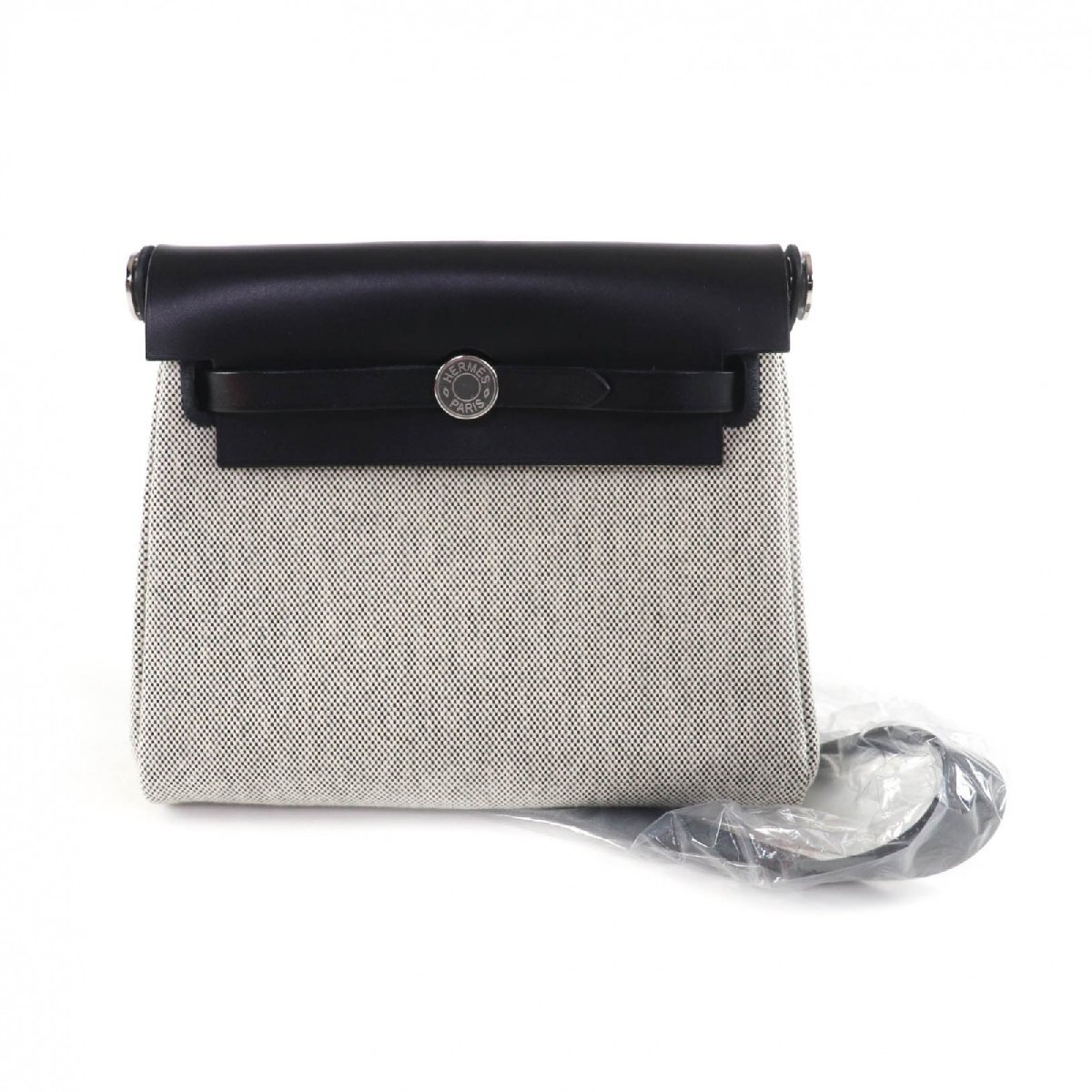 未使用品★HERMES エルメス エールバッグ ジップ20 ミニ ブラック/エクリュ トワルミリタリー ヴァッシュハンター シルバー金具 K刻印拍卖