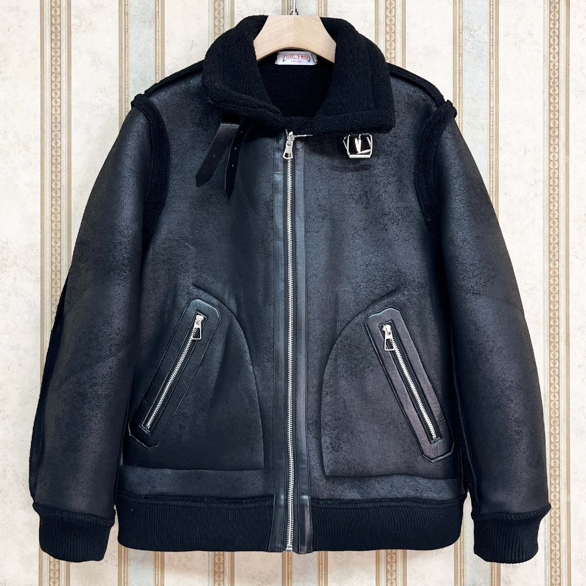 最高級 定価15万 FRANKLIN MUSK・アメリカ・ニューヨーク発 レザージャケット 羊革 本革 裏起毛 リバーシブル ボアコート 革ジャン サイズ3拍卖