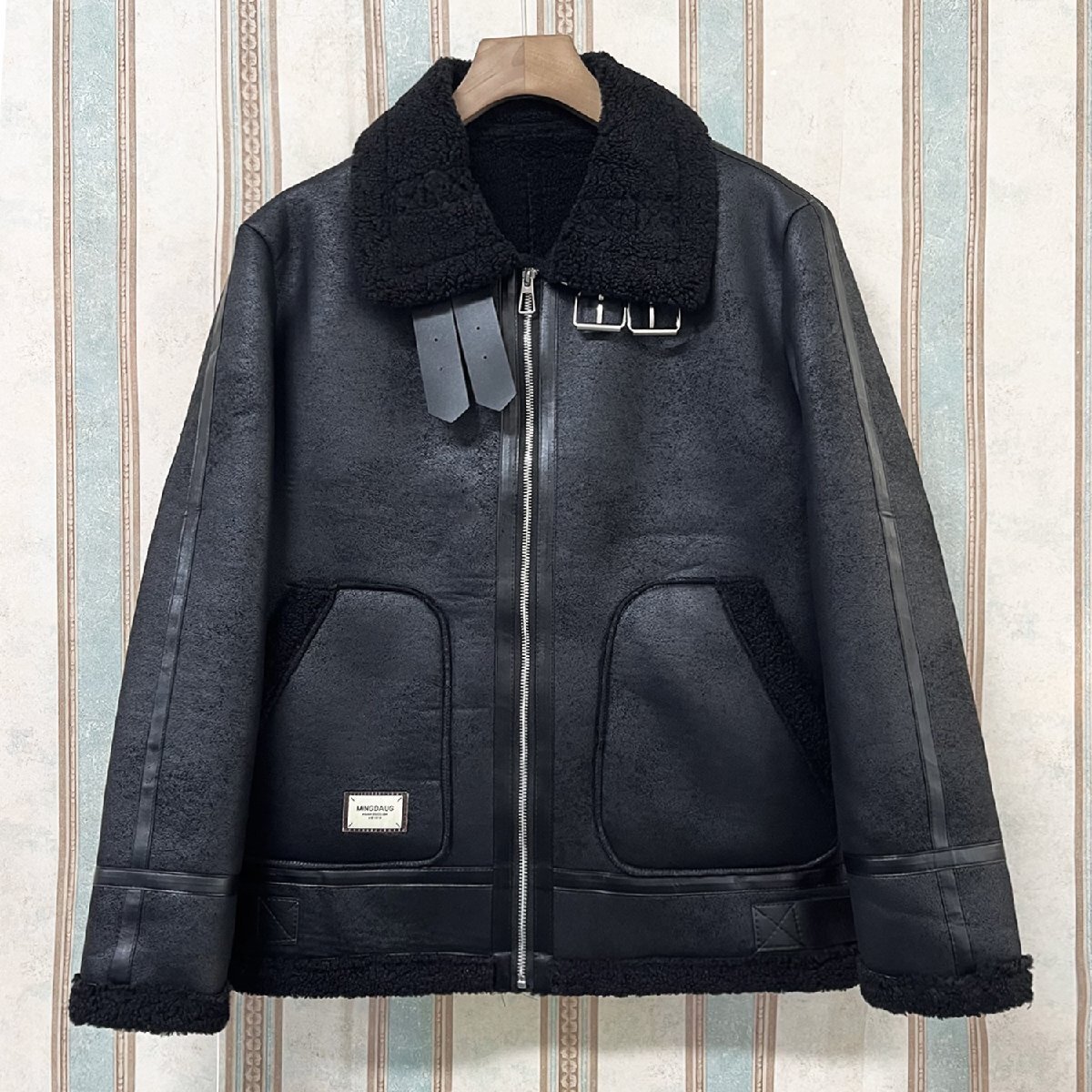 高級 定価12万 FRANKLIN MUSK・アメリカ・ニューヨーク発 レザージャケット 高品質羊革 厚手 裏起毛 防寒 ライダース 革ジャン 冬 サイズ1拍卖