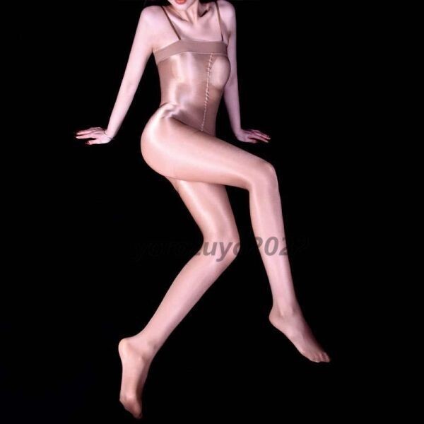 126-472-8 光沢オイリー サオ付き ケツ空き キャミソール 全身タイツ【ベージュF】ストッキング パンスト コスプレ 男性 男の娘 ゲイ .3拍卖