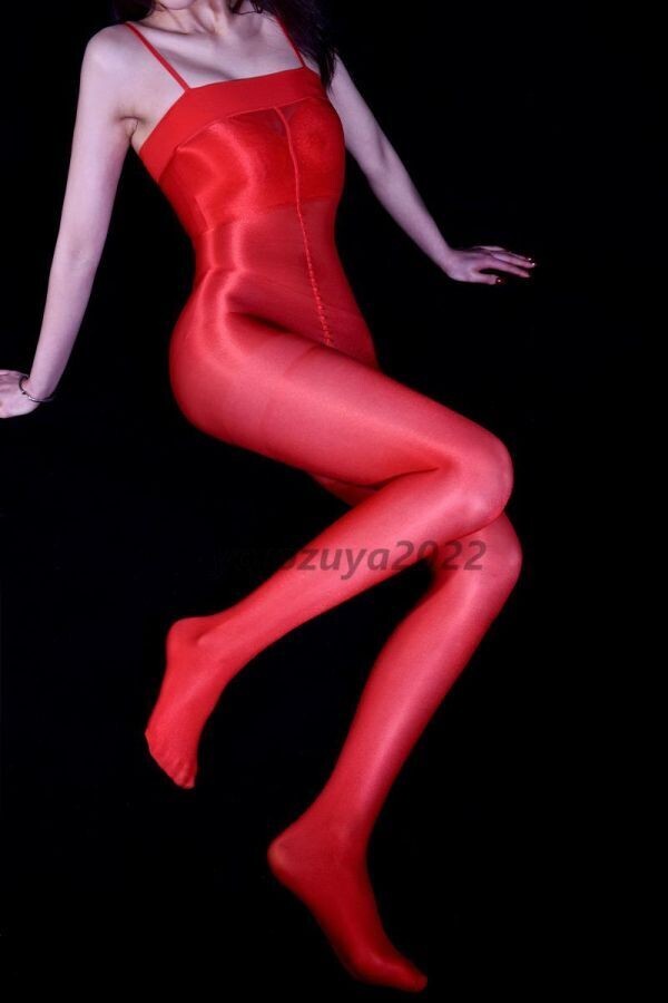 126-476-8 光沢オイリー サオ付き ケツ空き キャミソール 全身タイツ【レッドF】ストッキング パンスト コスプレ 男性 男の娘 ゲイ .3拍卖