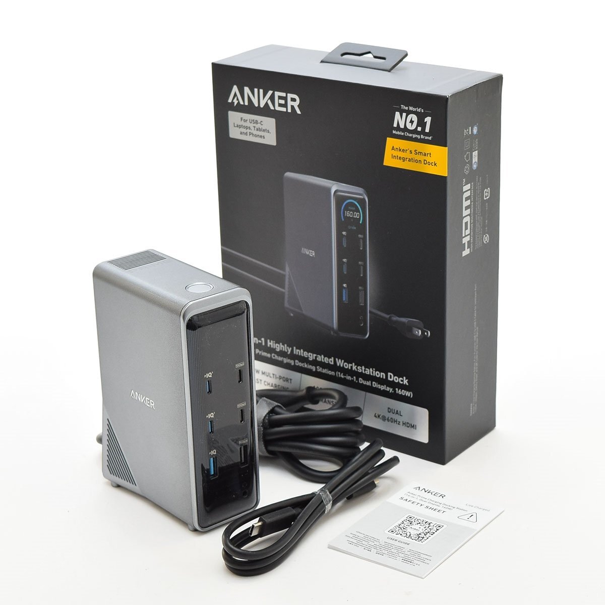▽570981 【美品】Anker Prime ドッキングステーション 14-in-1 Dual Display 160W A83B65A1 動作確認済 シルバー拍卖