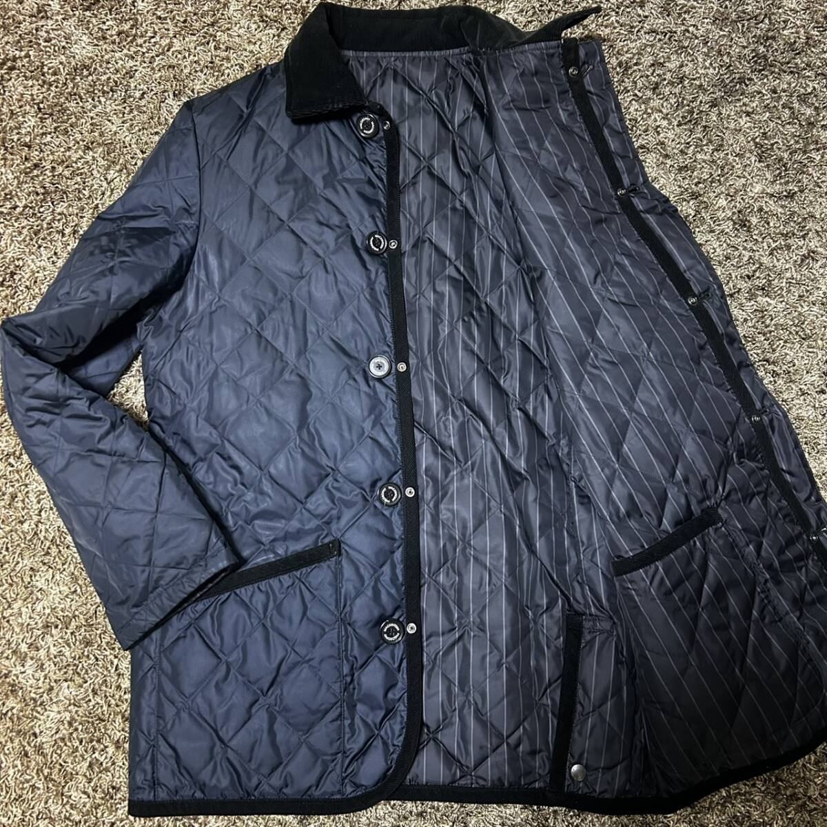 ■超希少XL/極美品■マッキントッシュフィロソフィー MACKINTOSH PHILOSOPHY リバーシブル キルティング コート ネイビー ストライプ 中綿 拍卖