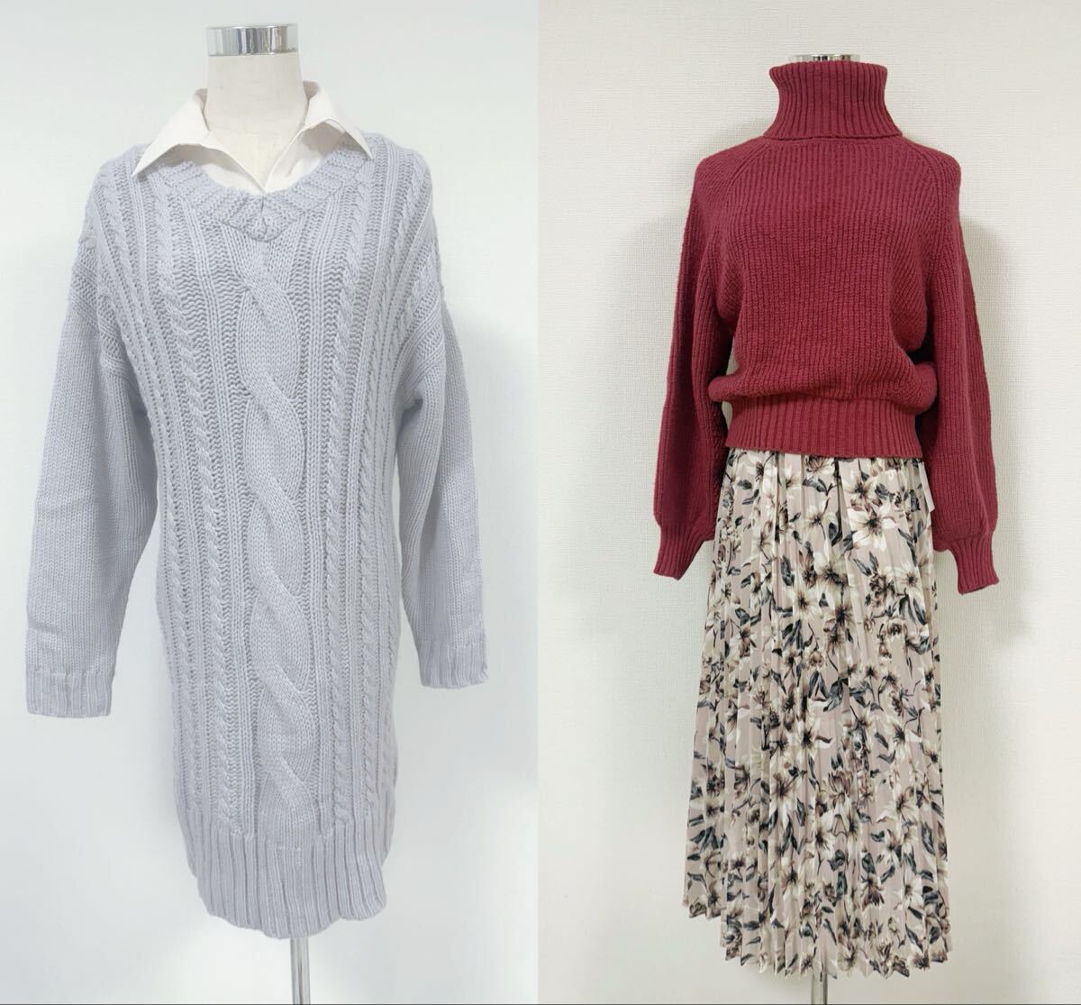 まとめ売り CECIL McBEE 新品タグ付 未使用品 ワンピース 長袖 ニット ハイネック ピンク 花柄 ガーリー系 大人可愛い セーター ボルドー M拍卖