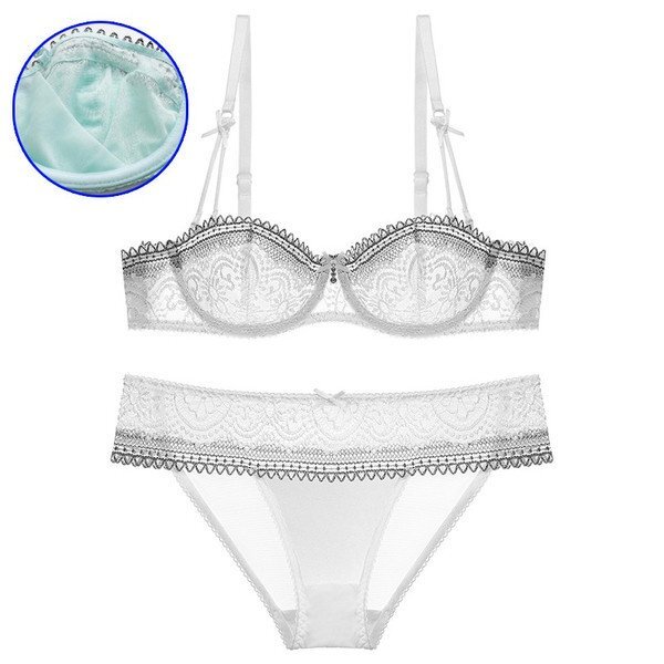 75D ホワイト(超薄) 上下セット セクシー下着 レディース ブラジャーショーツセット ストラップレスブラ セクシー ランジェリー拍卖