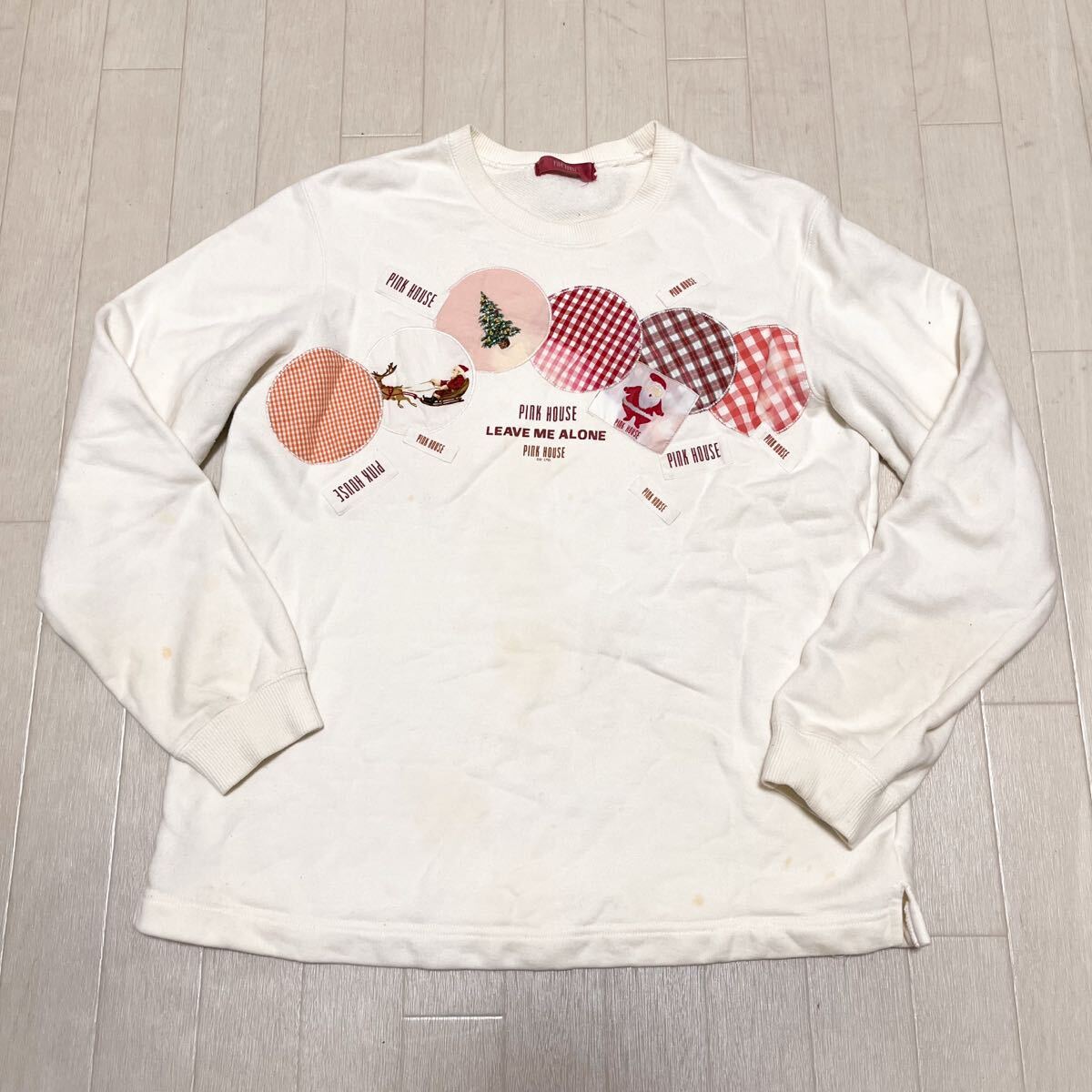 和852★ PINK HOUSE ピンクハウス スウェット トレーナー 長袖 ワッペン M ホワイト レディース拍卖