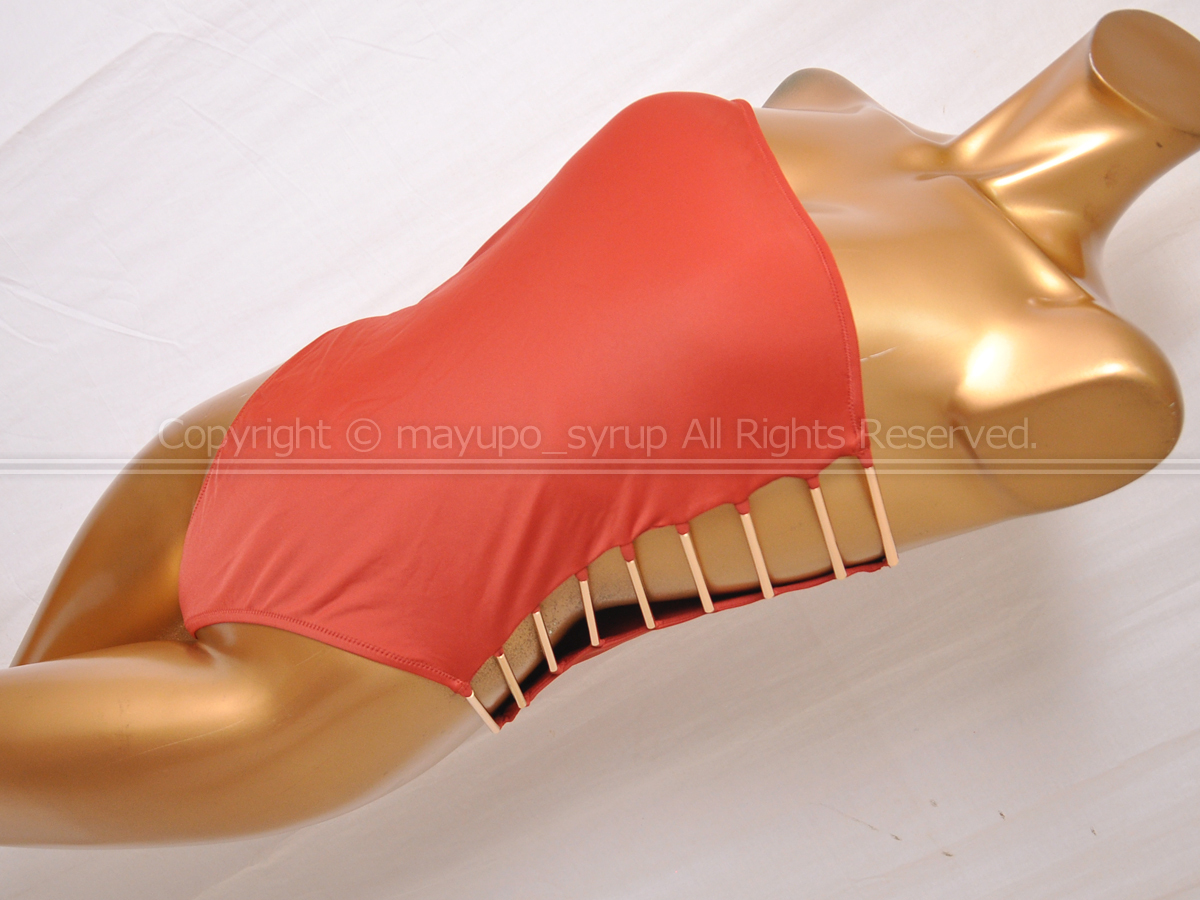 K2071-12★美品 大きめ サイド露出デザイン ベアトップ ハイレグワンピース水着 ブラウン XL程度拍卖