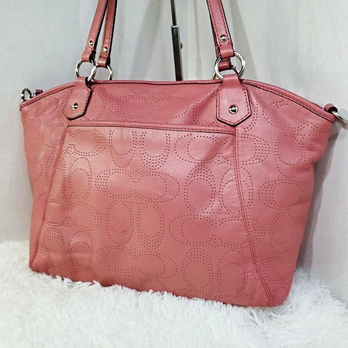 コーチ COACH シグネチャー パンチングレザー 肩掛け ショルダーバッグ トートバッグ F19688 コーラルピンク 2407099e20251010拍卖