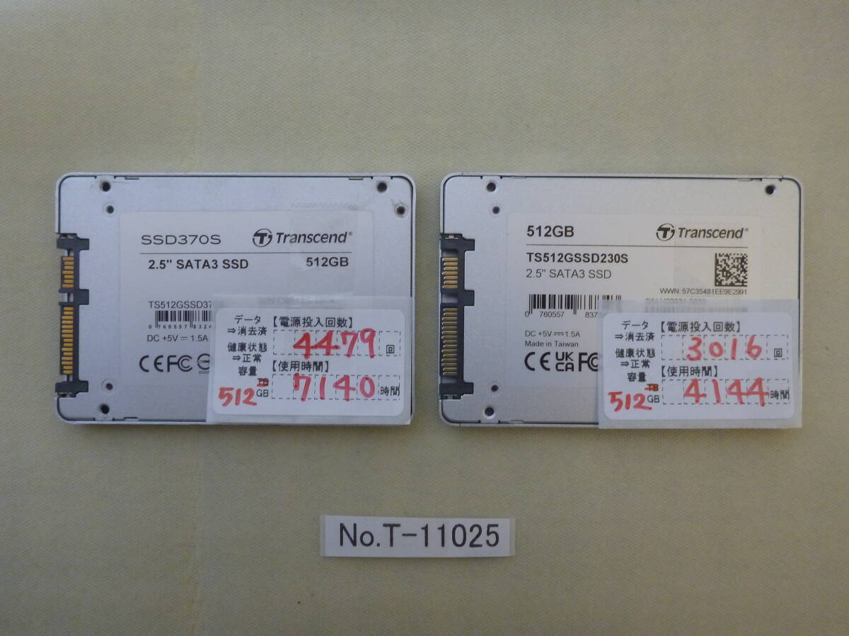 T-11025 / SSD / Transcend / 2.5インチ / SATA / 512GB / 2個セット / ゆうパケット / 消去済み / ジャンク扱い拍卖