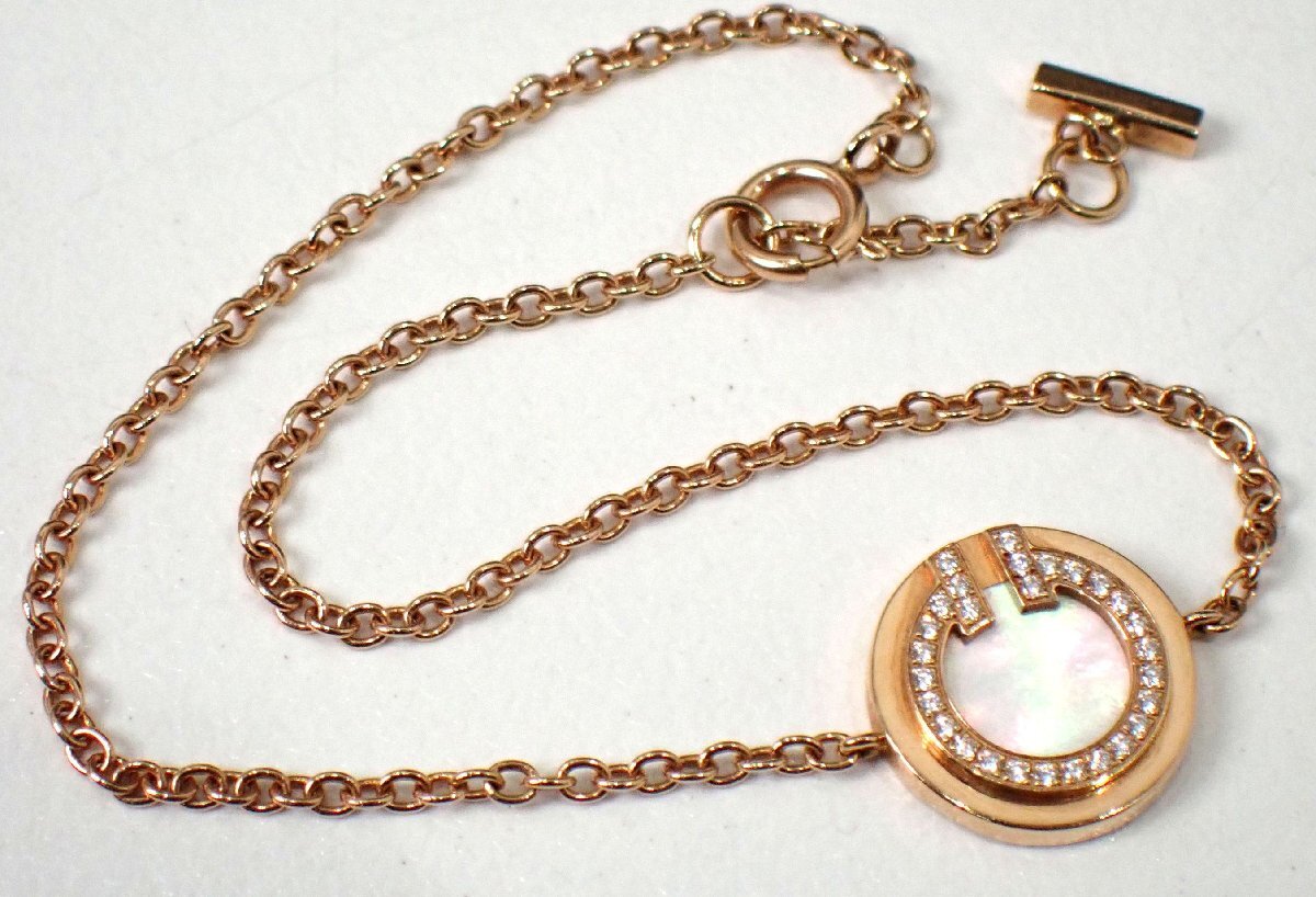 定価35万円ほど 美品 ティファニー K18PG 18金 Tトゥー T TWO サークル シェル ダイヤ ブレスレット ダイヤモンド 2.8g 4655拍卖