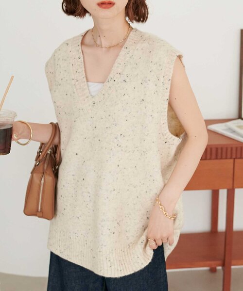 「DISCOAT」 ニットベスト MEDIUM ライトベージュ レディース拍卖