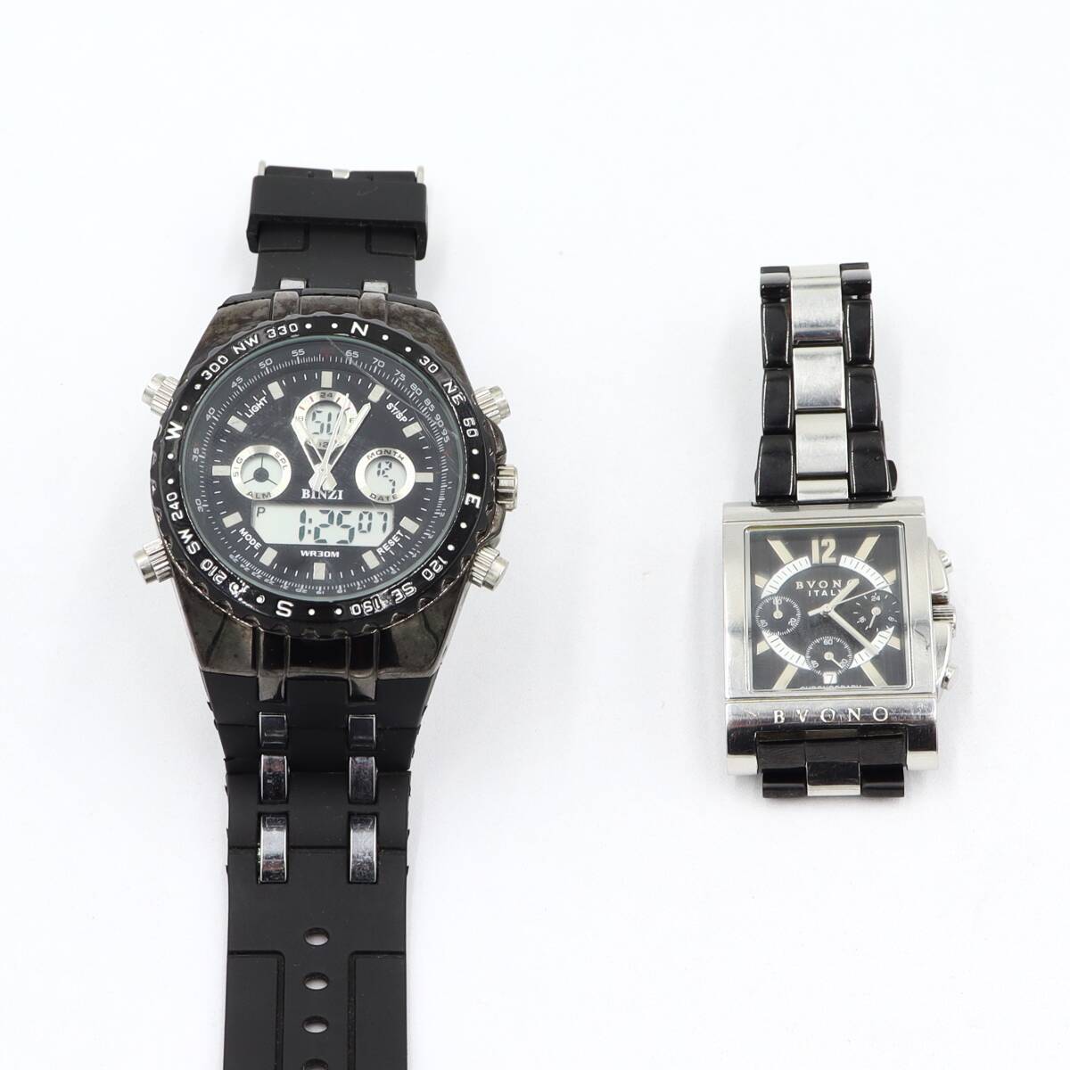 【中古】BINZI 軍事腕時計 アナデジ表示 BZ-1605b&BVONO ITALY クロノグラフ B-5530 クォーツ腕時計 2本セット(訳あり)拍卖