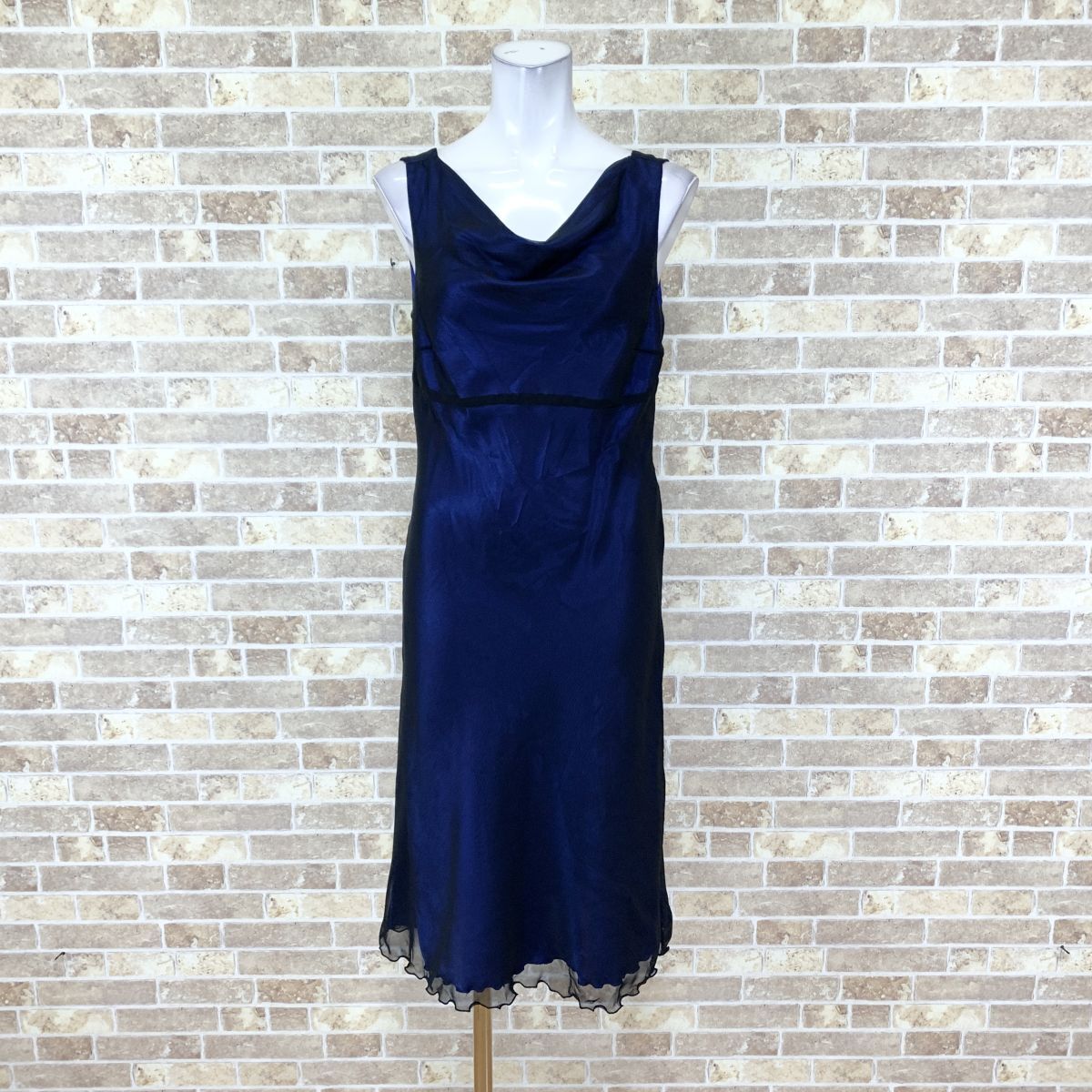 1円ドレス【ネコポス可】 ROSA セラビ ロングワンピース 11AR 中生地青黒レース カラードレス キャバドレ 中古17060拍卖