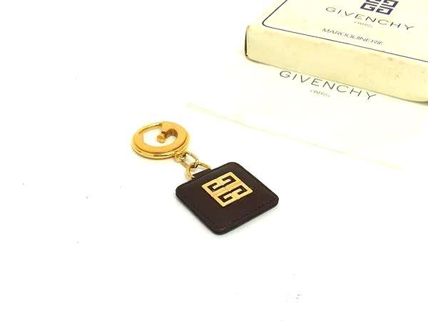 ■美品■ GIVENCHY ジバンシィ レザー キーホルダー バッグチャーム ブラウン系×ゴールド系 DK2604拍卖