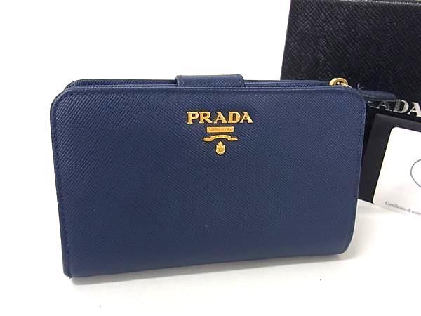 1円 ■極美品■ PRADA プラダ 1M1225 サフィアーノレザー 二つ折り 財布 ウォレット 小銭入れ 札入れ レディース メンズ ブルー系 FV4366拍卖