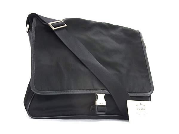 1円 PRADA プラダ V166 テスートナイロン×サフィアーノレザー クロスボディ ショルダーバッグ 斜め掛け レディース ブラック系 BN6782拍卖