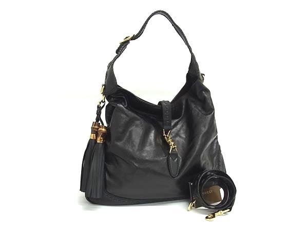 1円 ■美品■ GUCCI グッチ ニュージャッキー レザー タッセル 2WAY クロスボディ ショルダーバッグ 斜め掛け 肩掛け ブラック系 FN8689拍卖