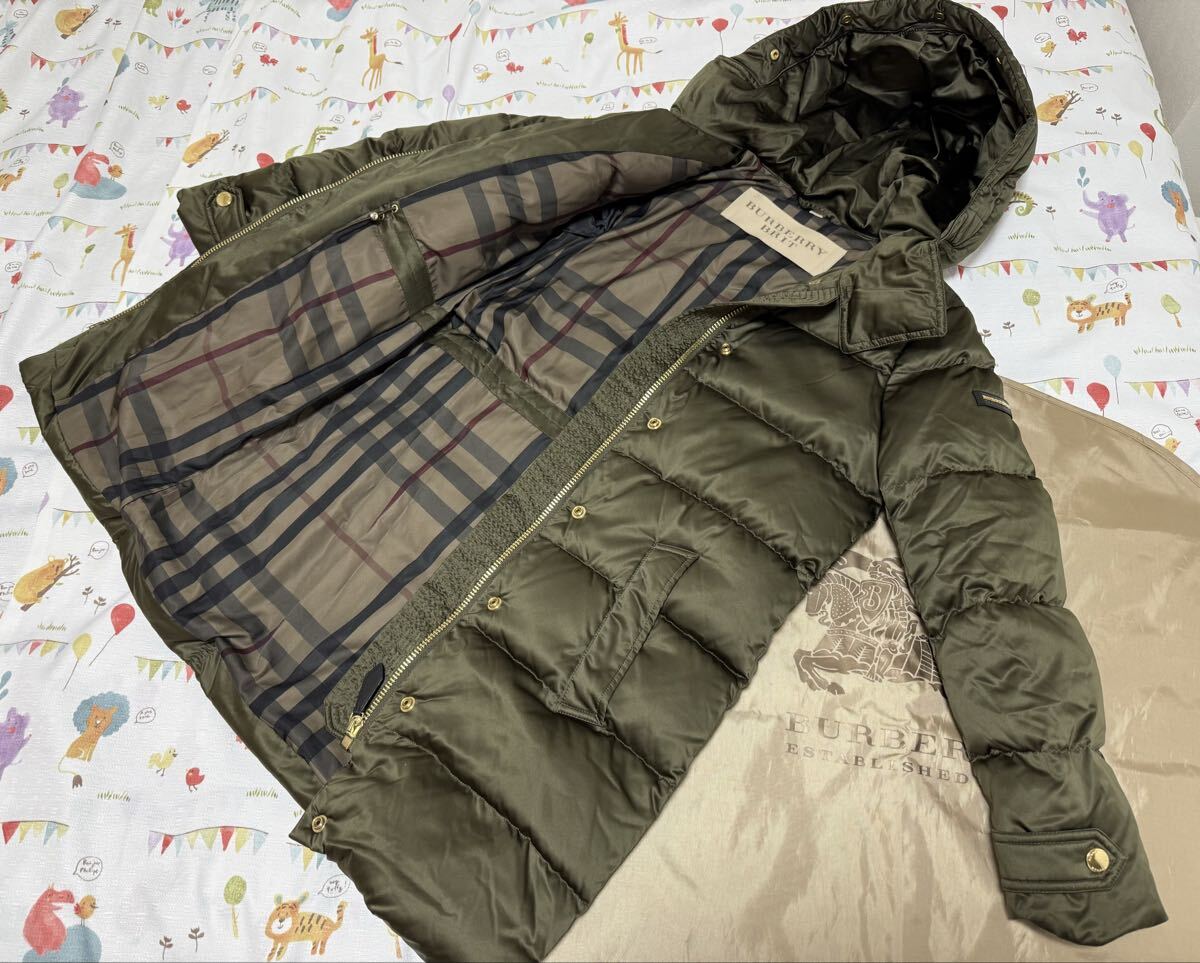24万★豪華高年式美品160 38 S フーフィダウンコートロングBURBERRYバーバリーロンドン レディースオリーブ ノバチェック拍卖