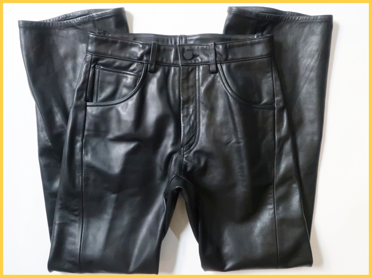 即決★COMME CA DU MODE MEN 本革 レザー パンツ コム サ デ モード メン 牛革 デザイン 立体裁断 ジップアップ ブラック 1拍卖