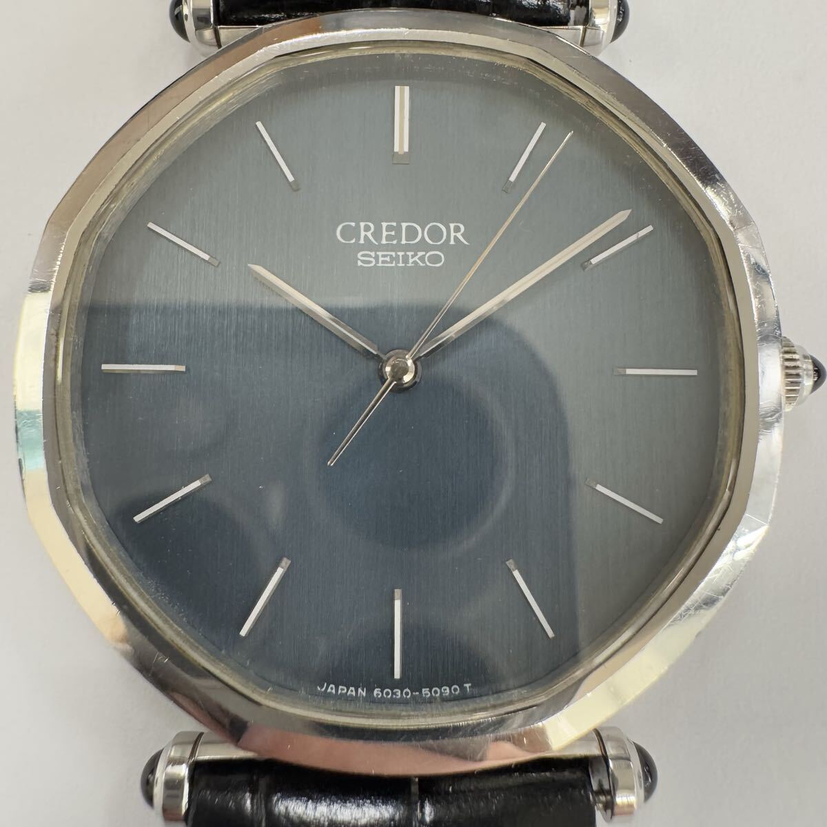 ★1円スタート★SEIKO セイコー CREDOR クレドール メンズ 腕時計 6030-5130 クォーツ 不動 青系文字盤 レザー ベルト社外製 中古品 OB1582拍卖