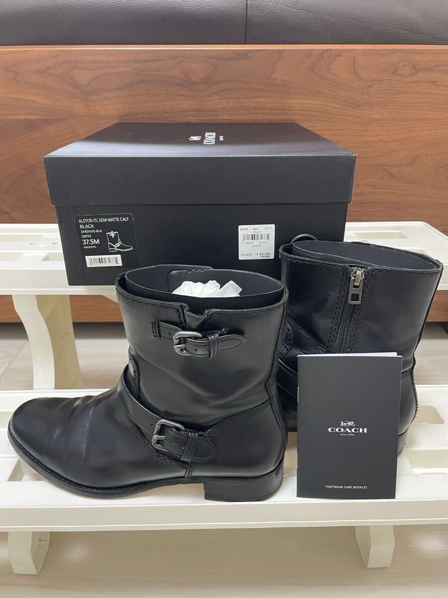 美品 使用少 COACH エンジニアブーツ ¥66,960の品 バックルブーツ 黒 EU37.5 US7.5 JP23.5cm拍卖